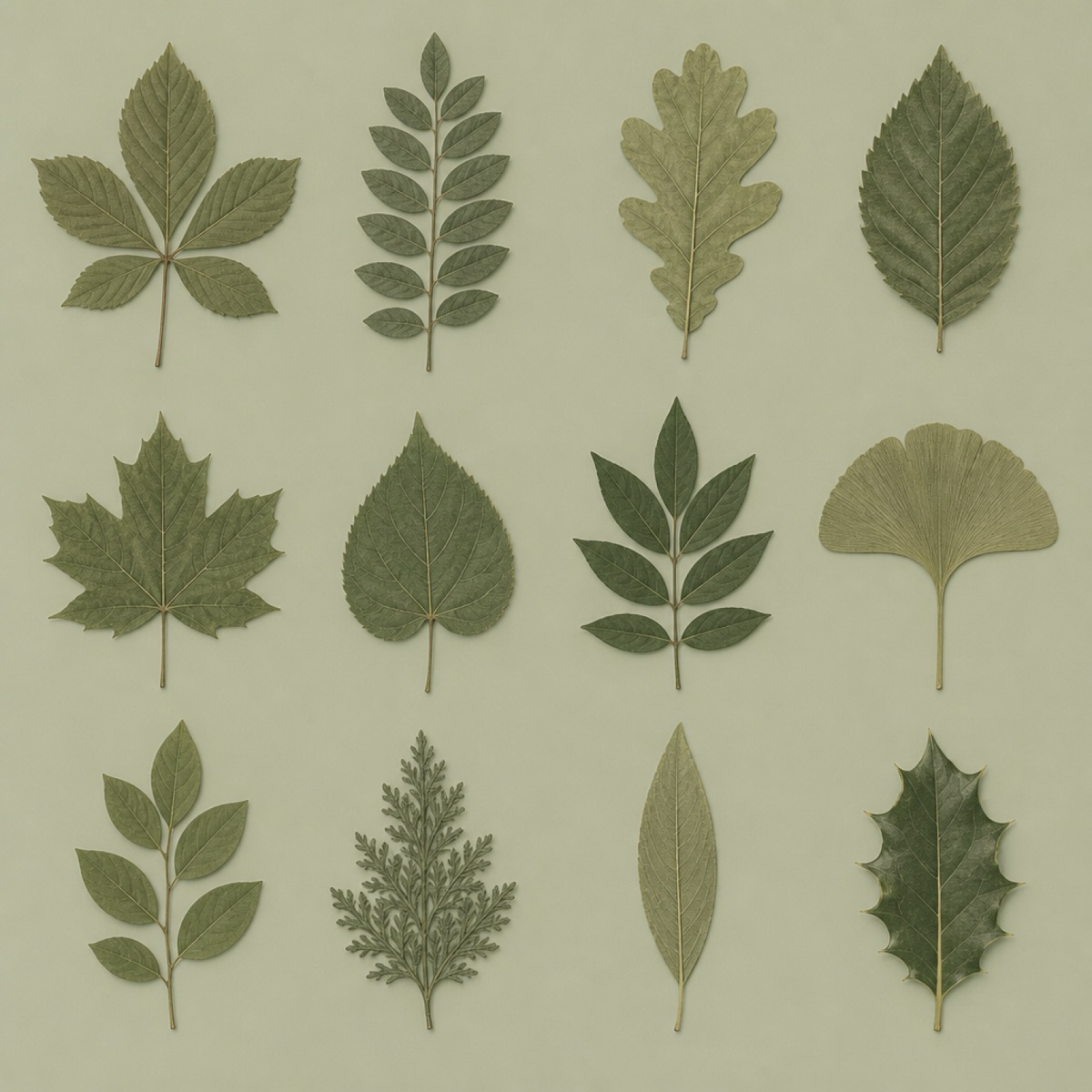 Leaf specimens of different tree species